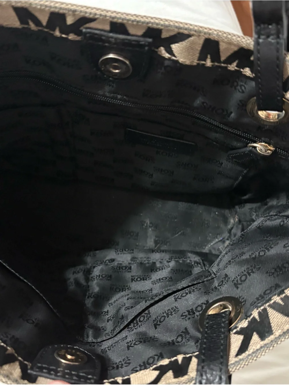 Michael Kors Brown MK Signature Tote with Black Straps